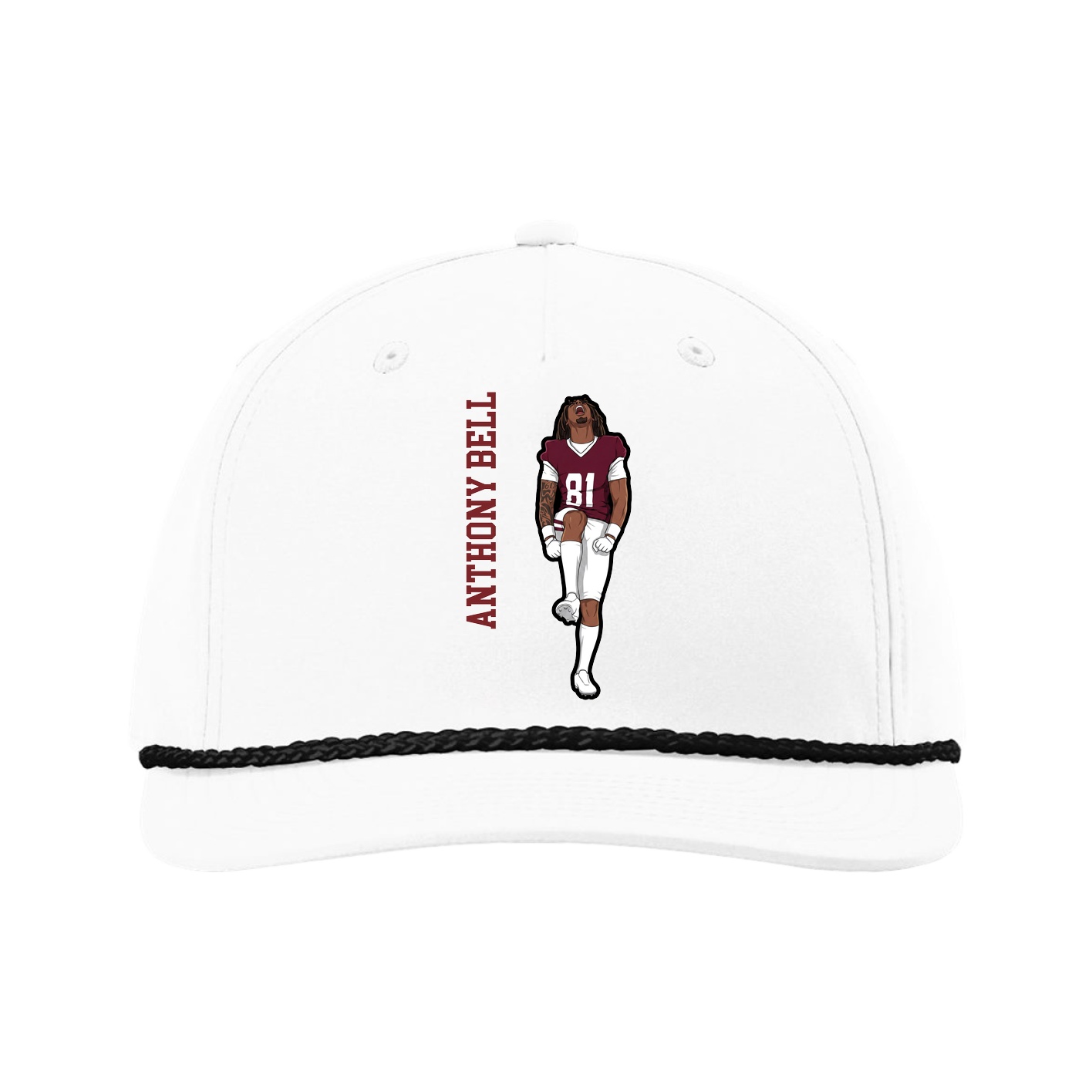 Five-Panel Classic Rope Cap — Name Vertical in White