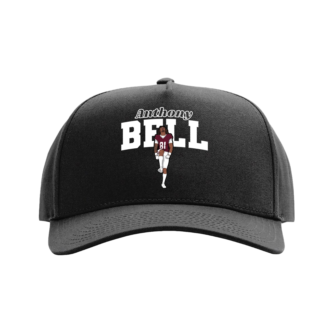 Full Fabric Five-Panel Champ Cap — Name Arch in Black