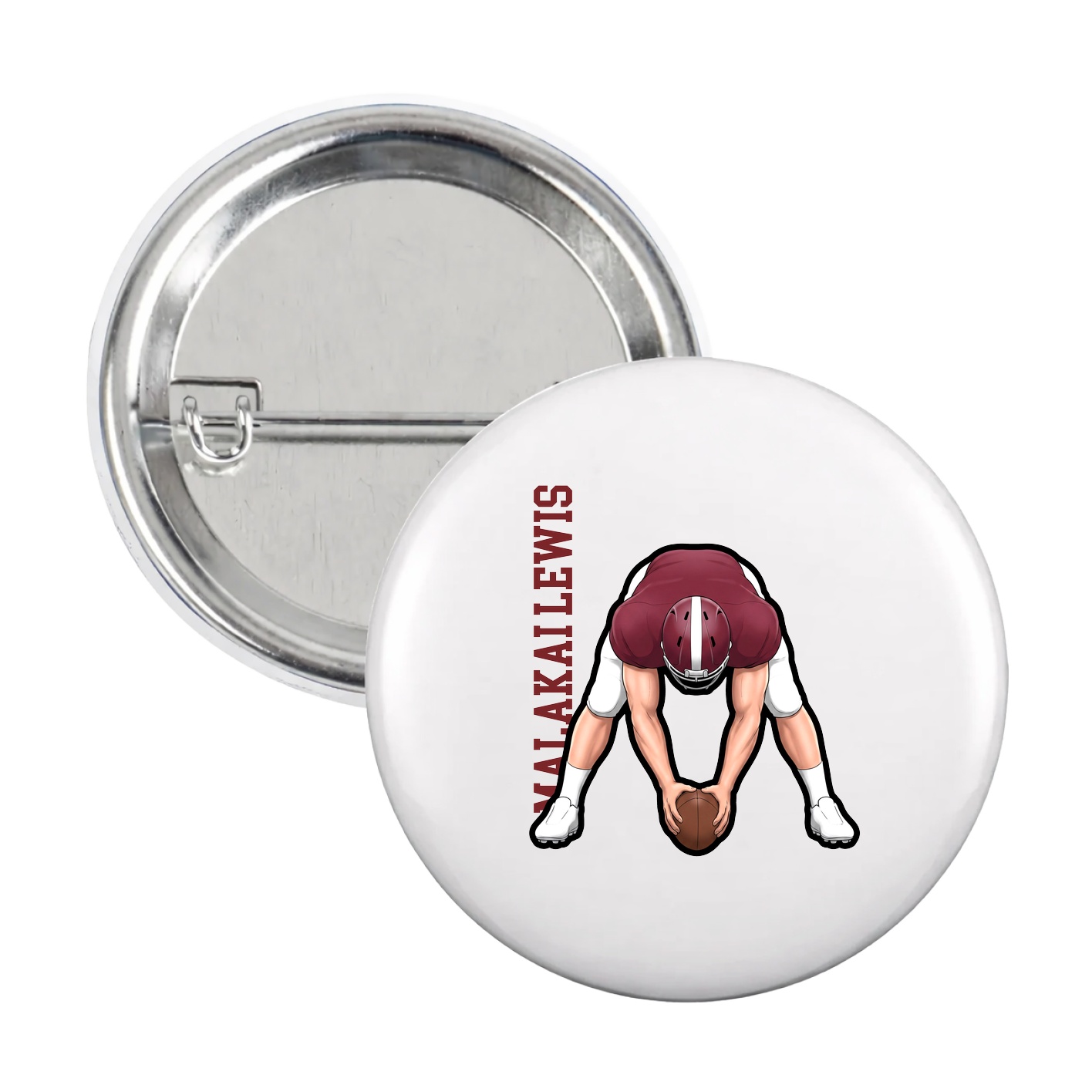 Game Day Button — Name Vertical in White