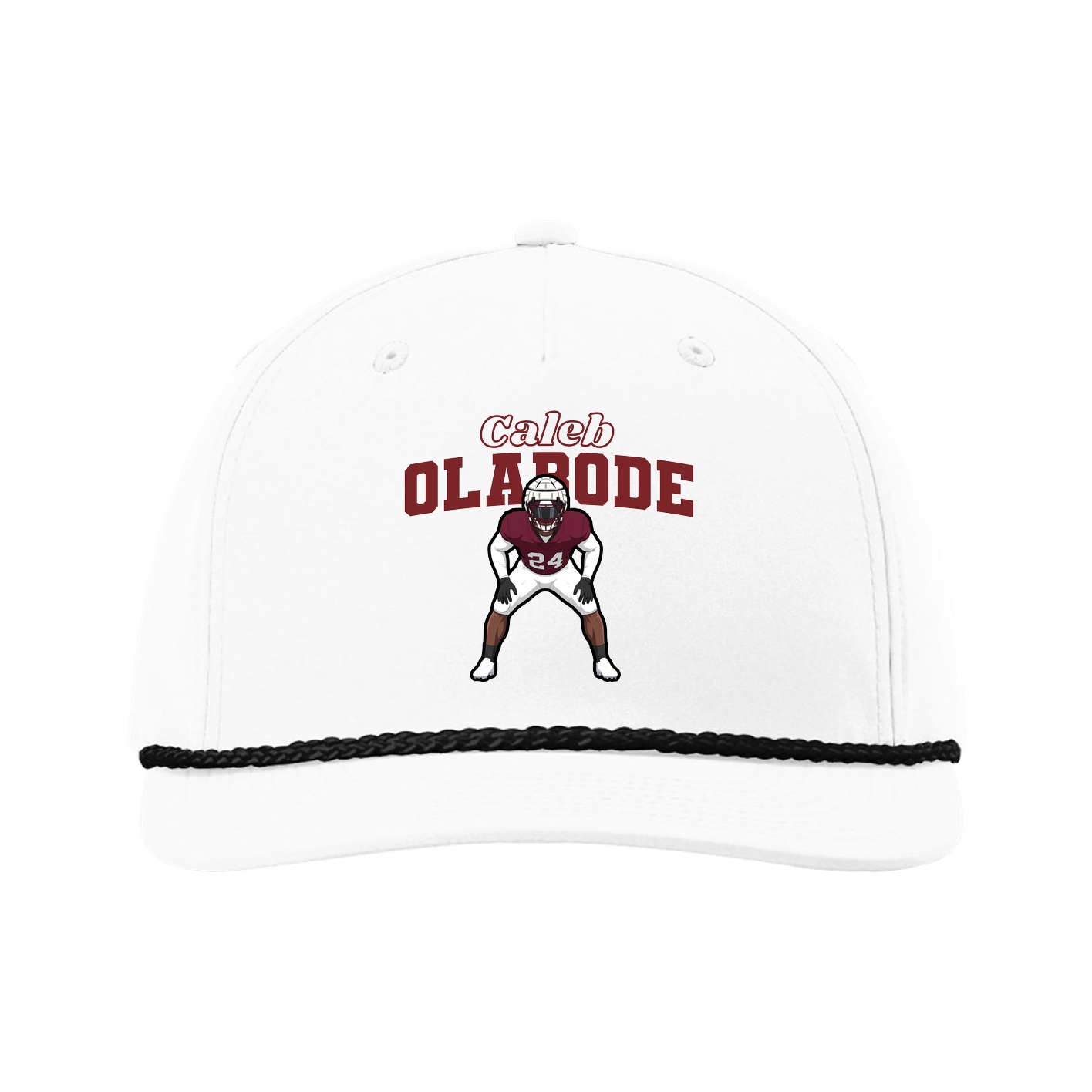 Five-Panel Classic Rope Cap — Name Arch in White