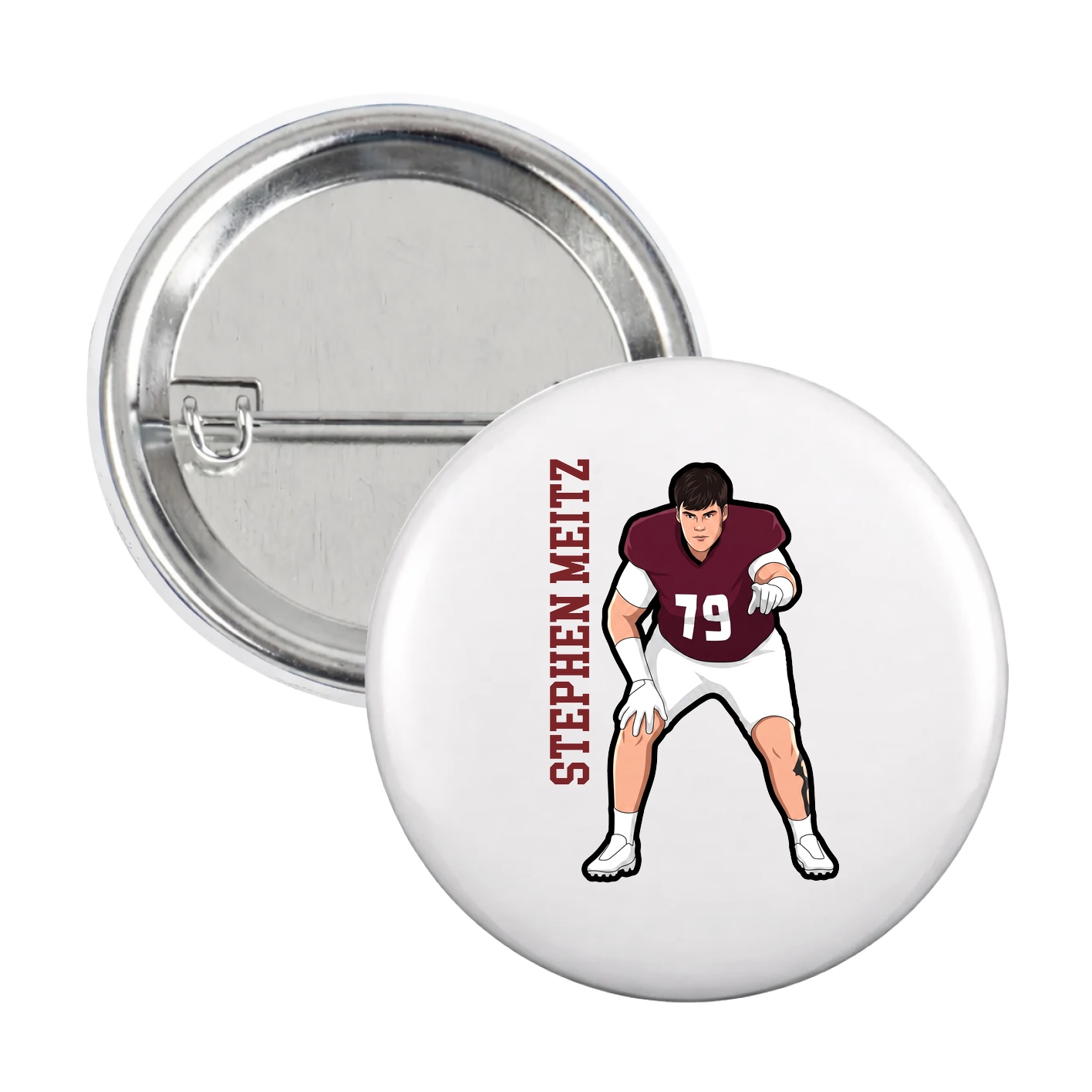 Game Day Button — Name Vertical in White