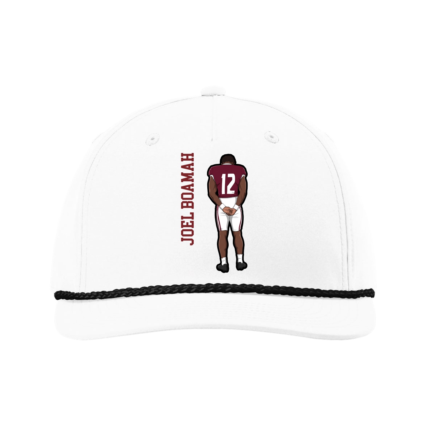 Five-Panel Classic Rope Cap — Name Vertical in White