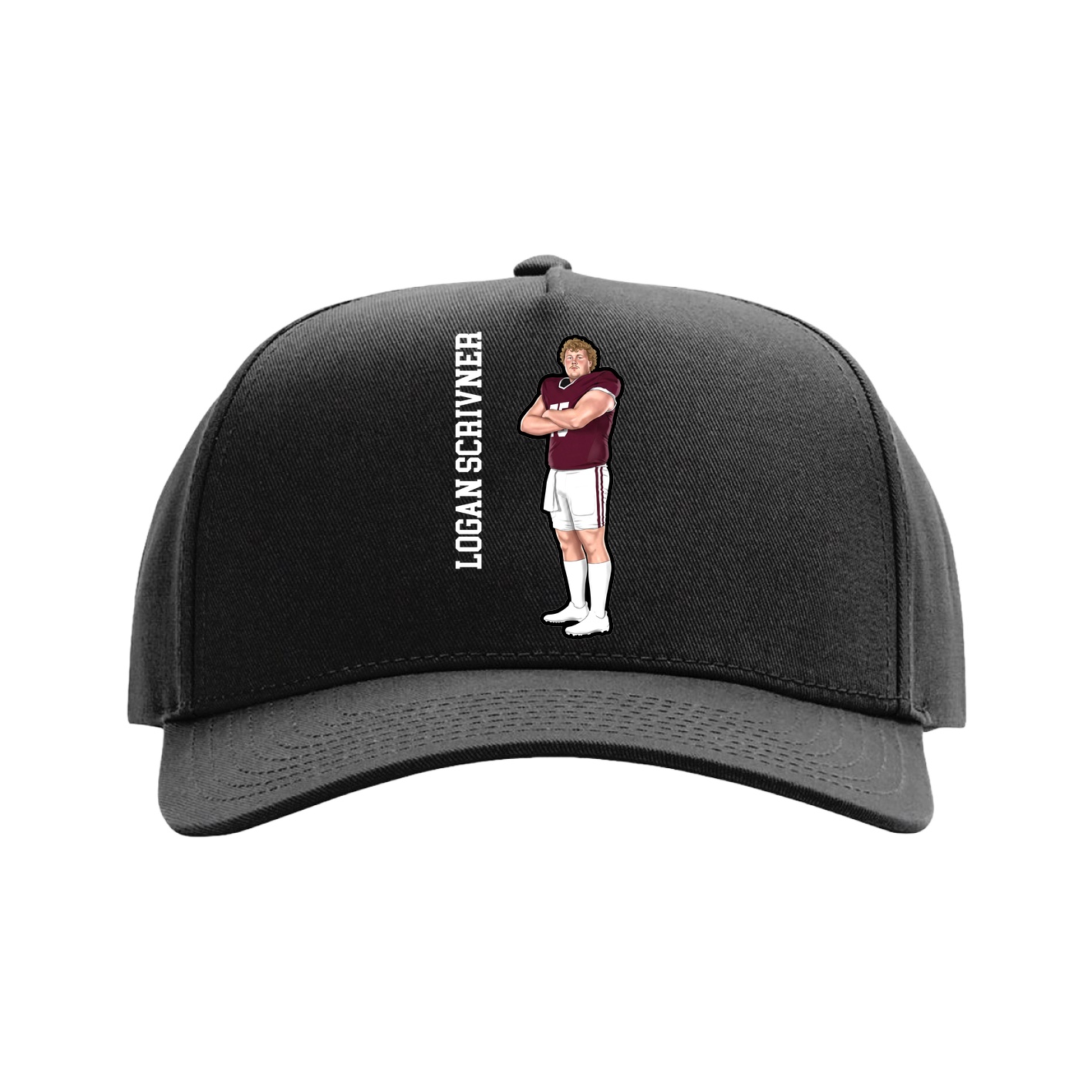 Full Fabric Five-Panel Champ Cap — Name Vertical in Black