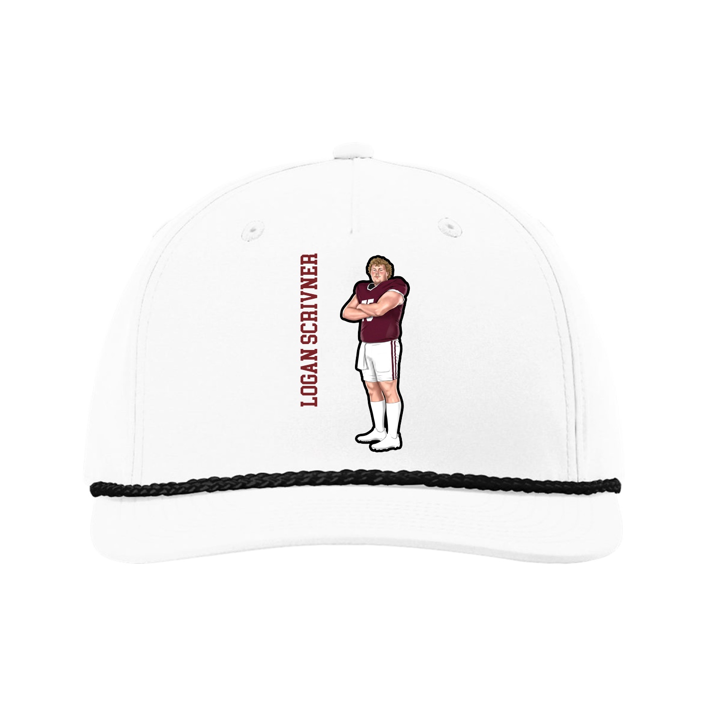 Five-Panel Classic Rope Cap — Name Vertical in White