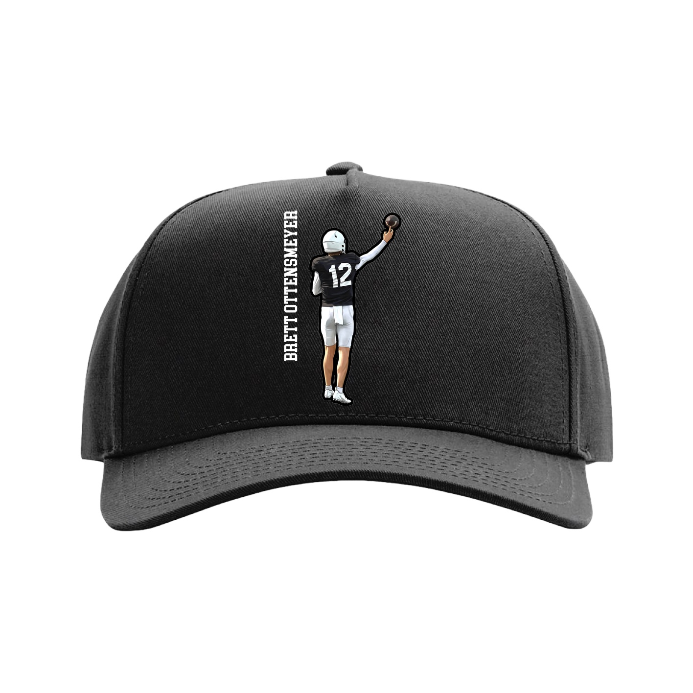 Full Fabric Five-Panel Champ Cap — Name Vertical in Black