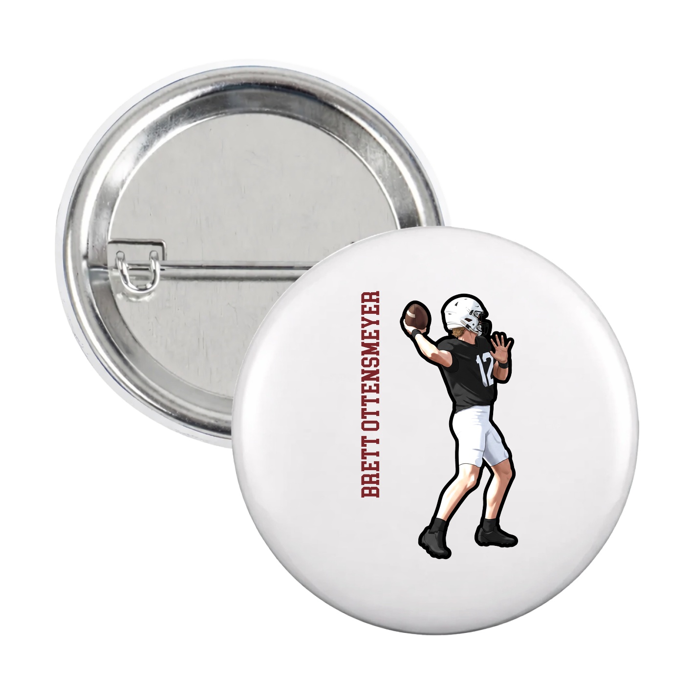 Game Day Button — Name Vertical in White