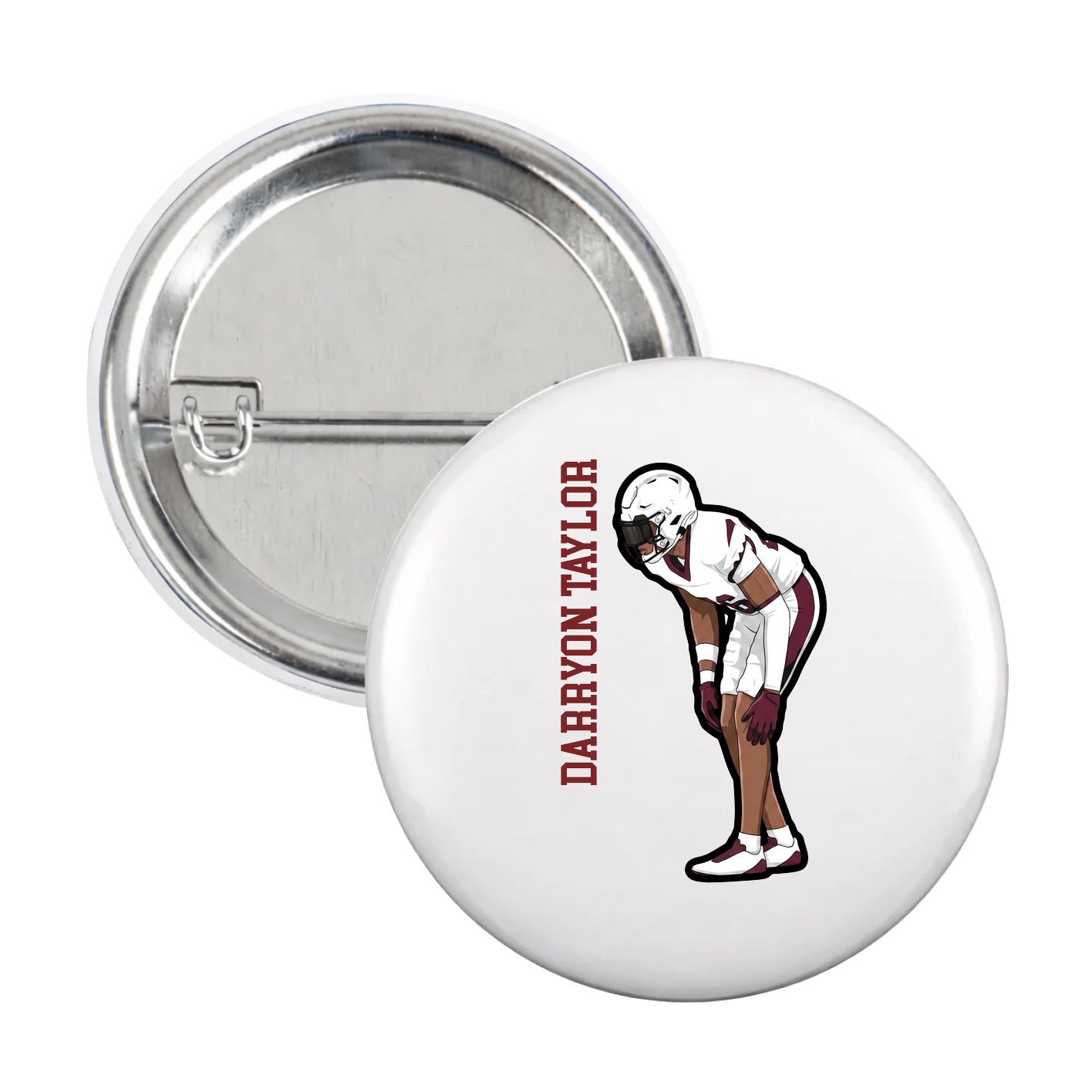 Game Day Button — Name Vertical in White
