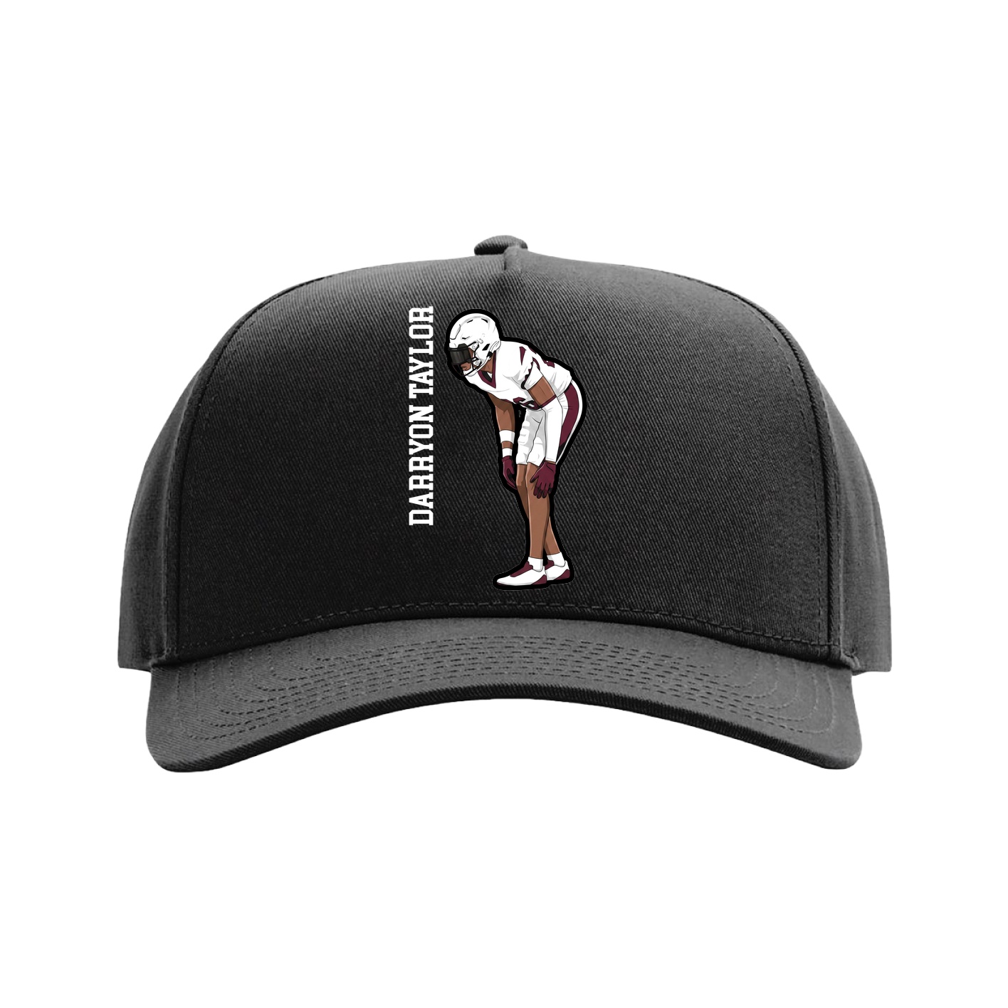 Full Fabric Five-Panel Champ Cap — Name Vertical in Black