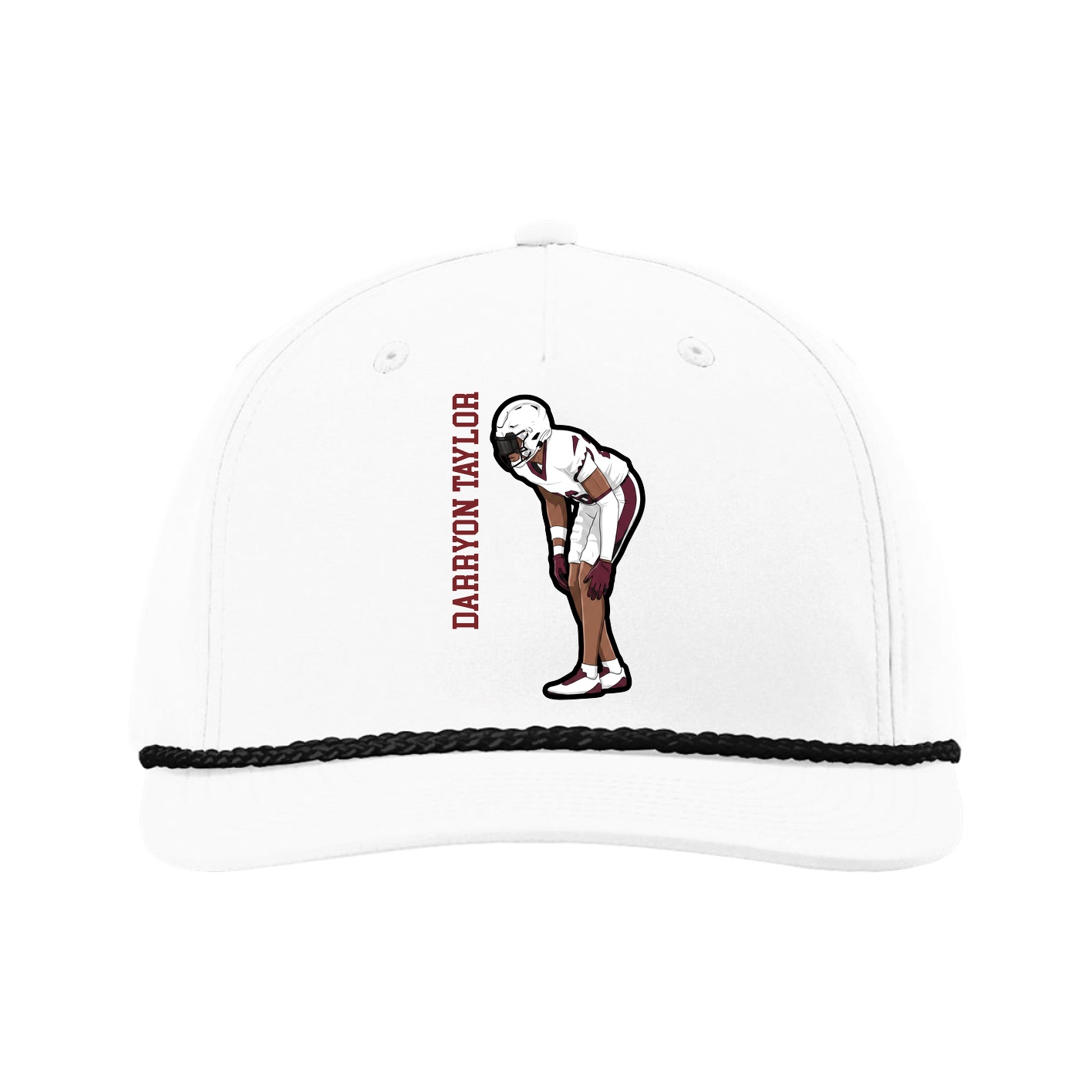 Five-Panel Classic Rope Cap — Name Vertical in White