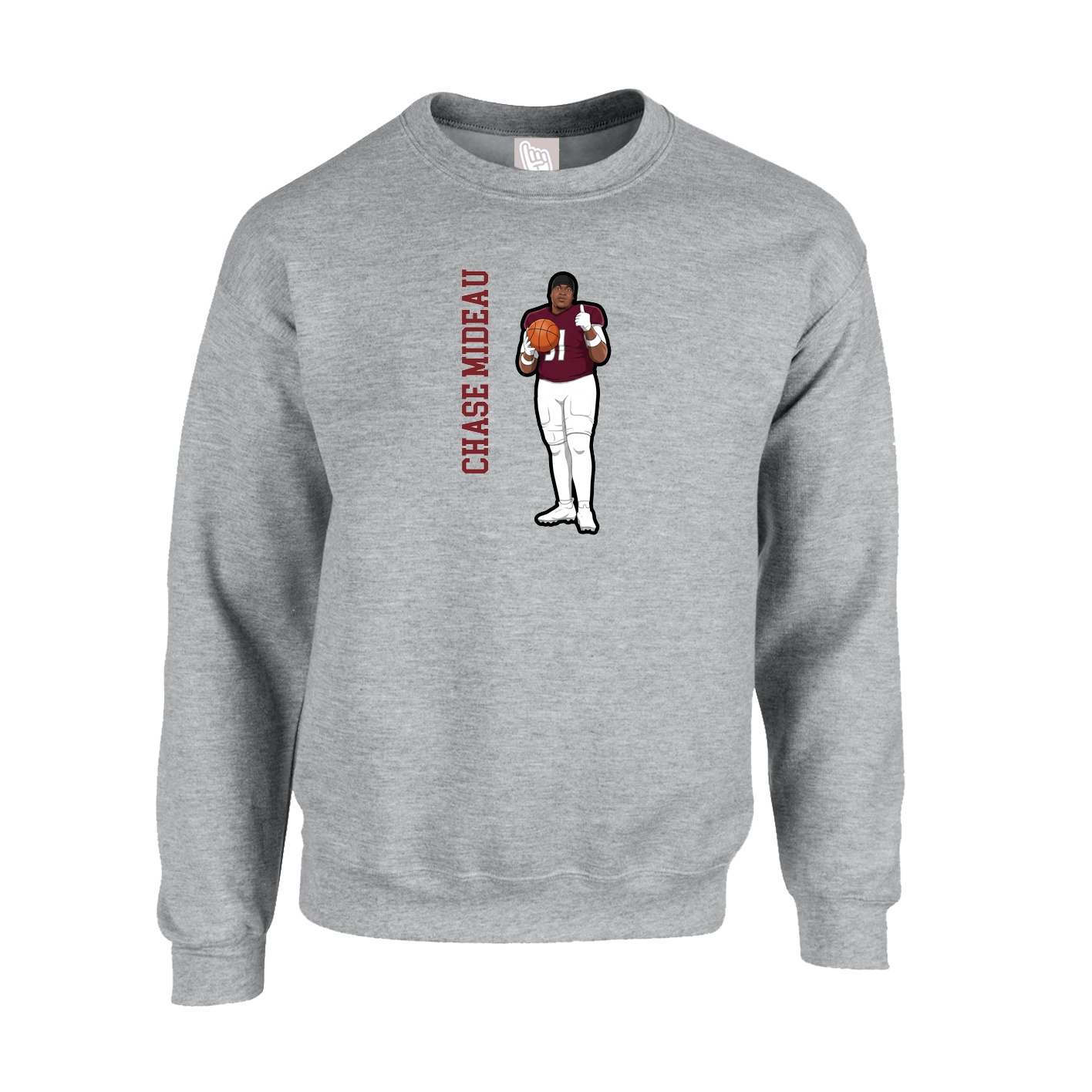 Fleece Crew — Name Vertical in Grey