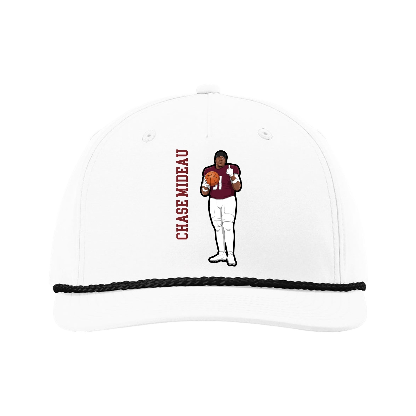 Five-Panel Classic Rope Cap — Name Vertical in White
