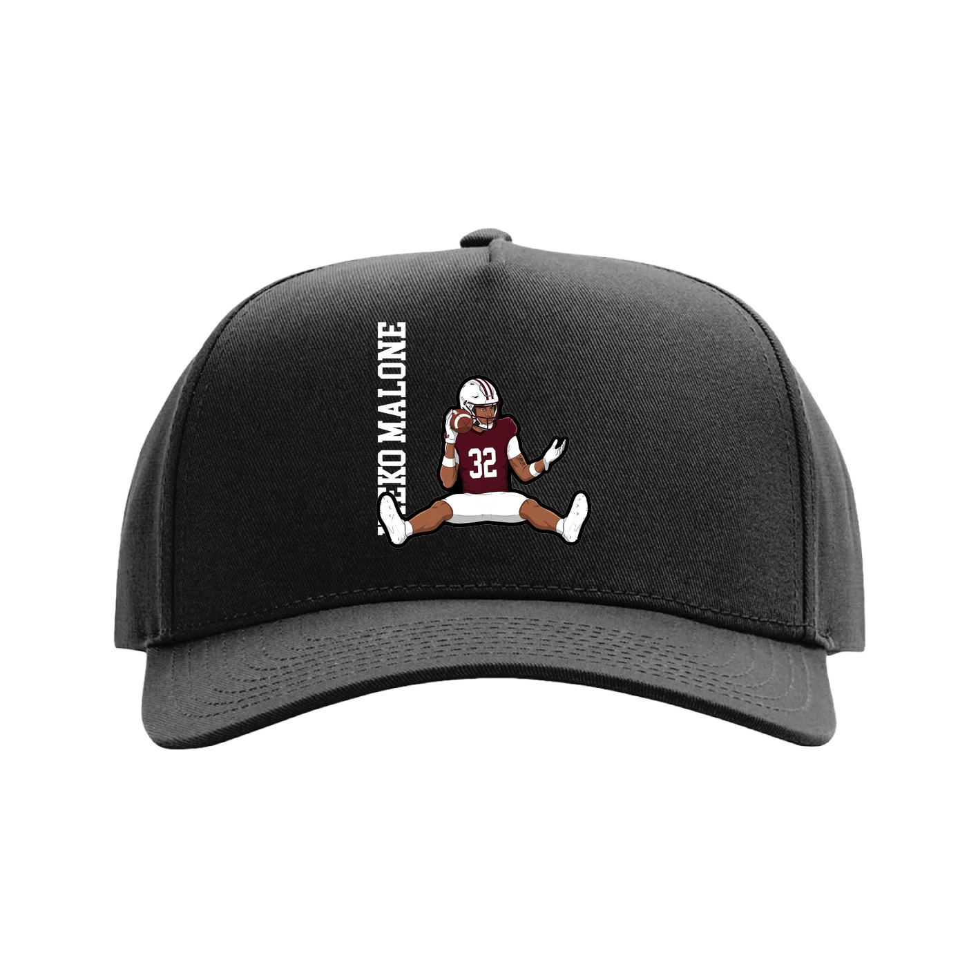 Full Fabric Five-Panel Champ Cap — Name Vertical in Black