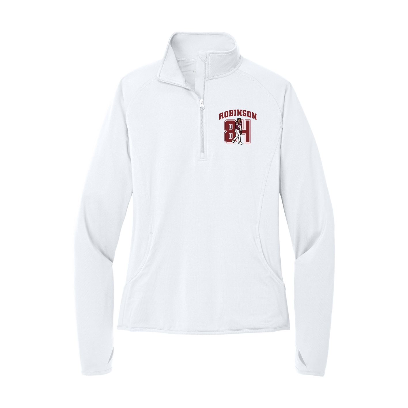 Women's Q-Zip Pullover — Number in White