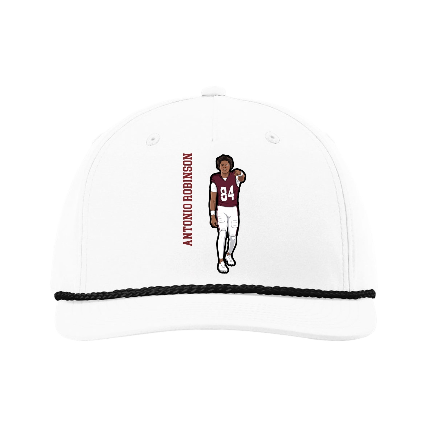 Five-Panel Classic Rope Cap — Name Vertical in White
