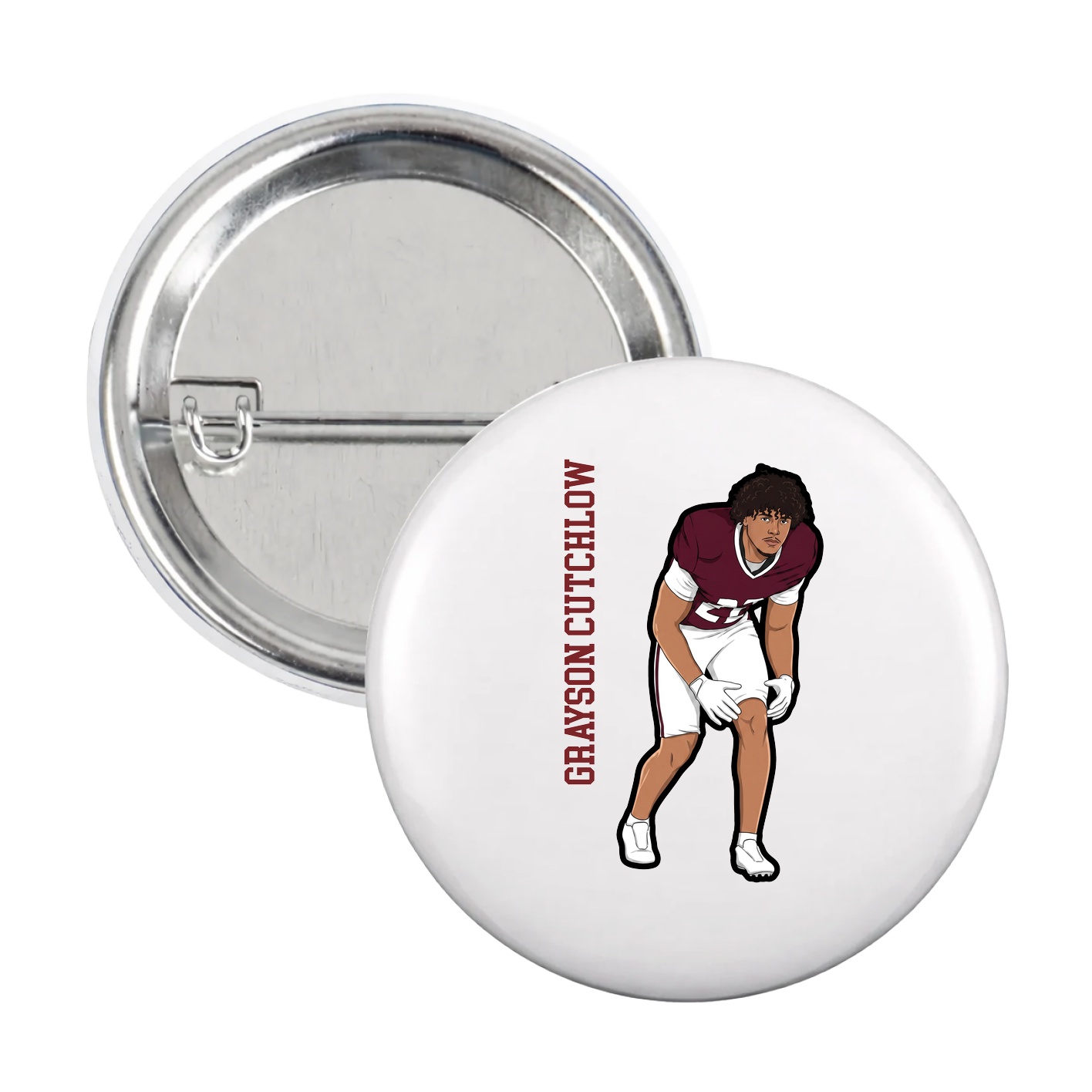 Game Day Button — Name Vertical in White