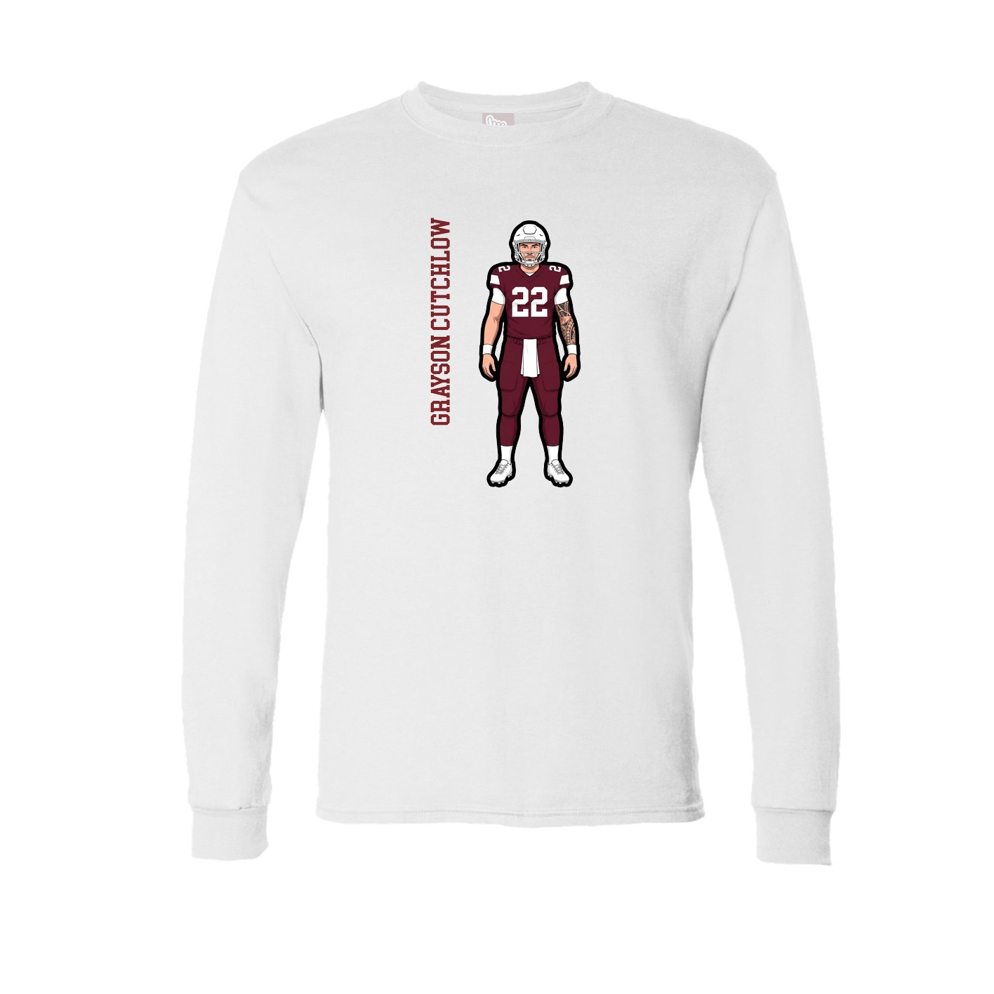 Long Sleeve Tee — Name Vertical in White