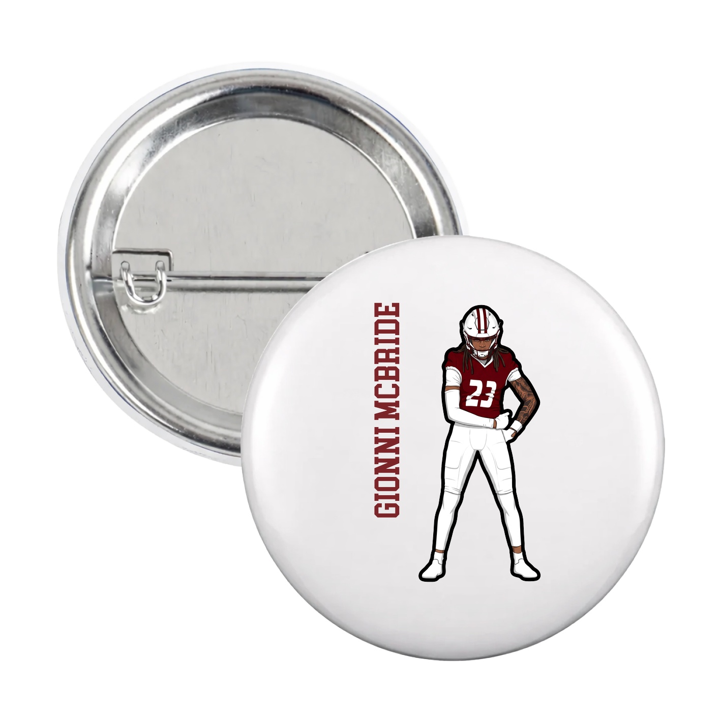 Game Day Button — Name Vertical in White