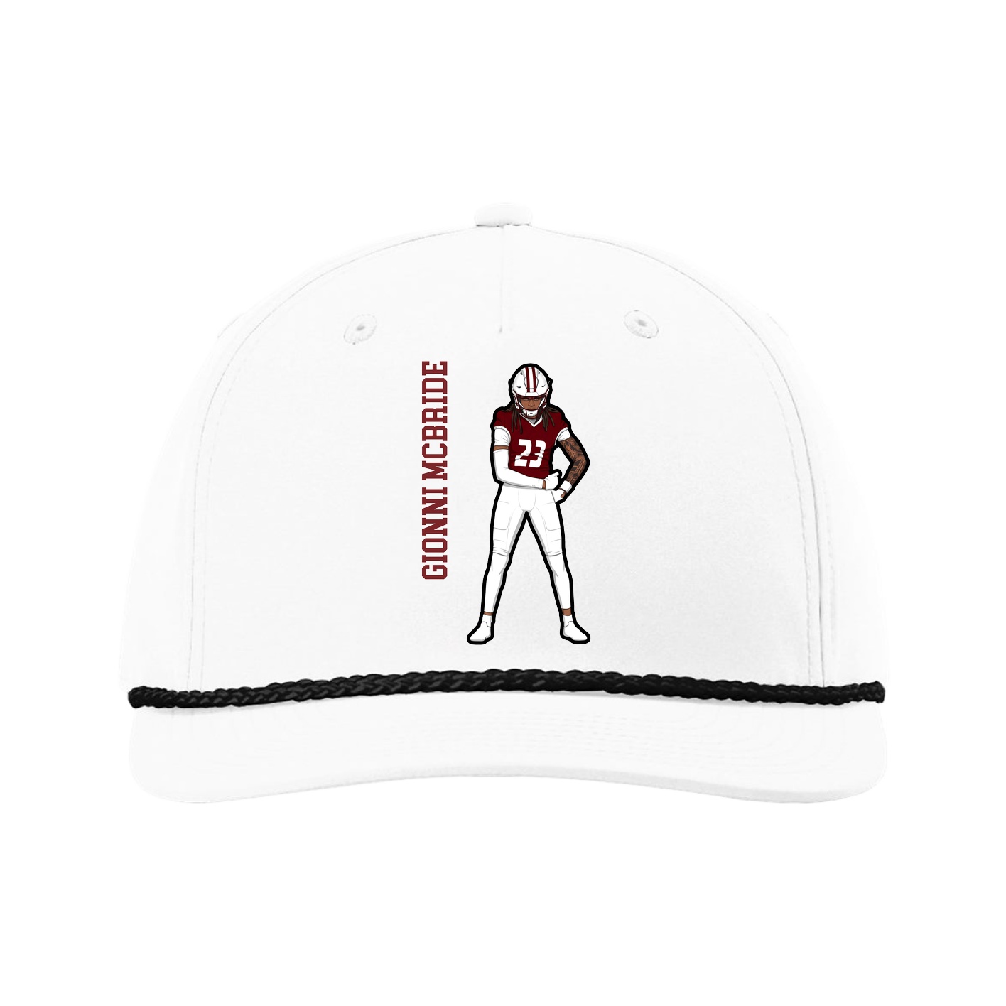 Five-Panel Classic Rope Cap — Name Vertical in White