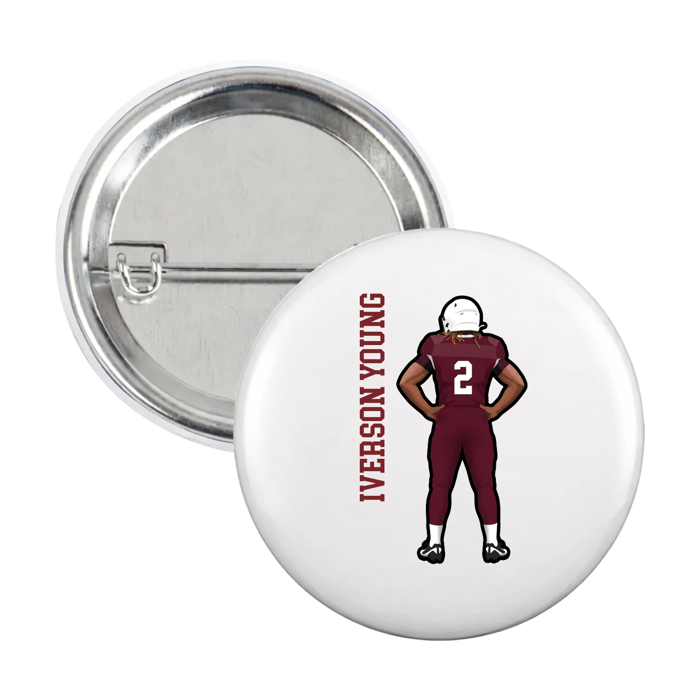 Game Day Button — Name Vertical in White