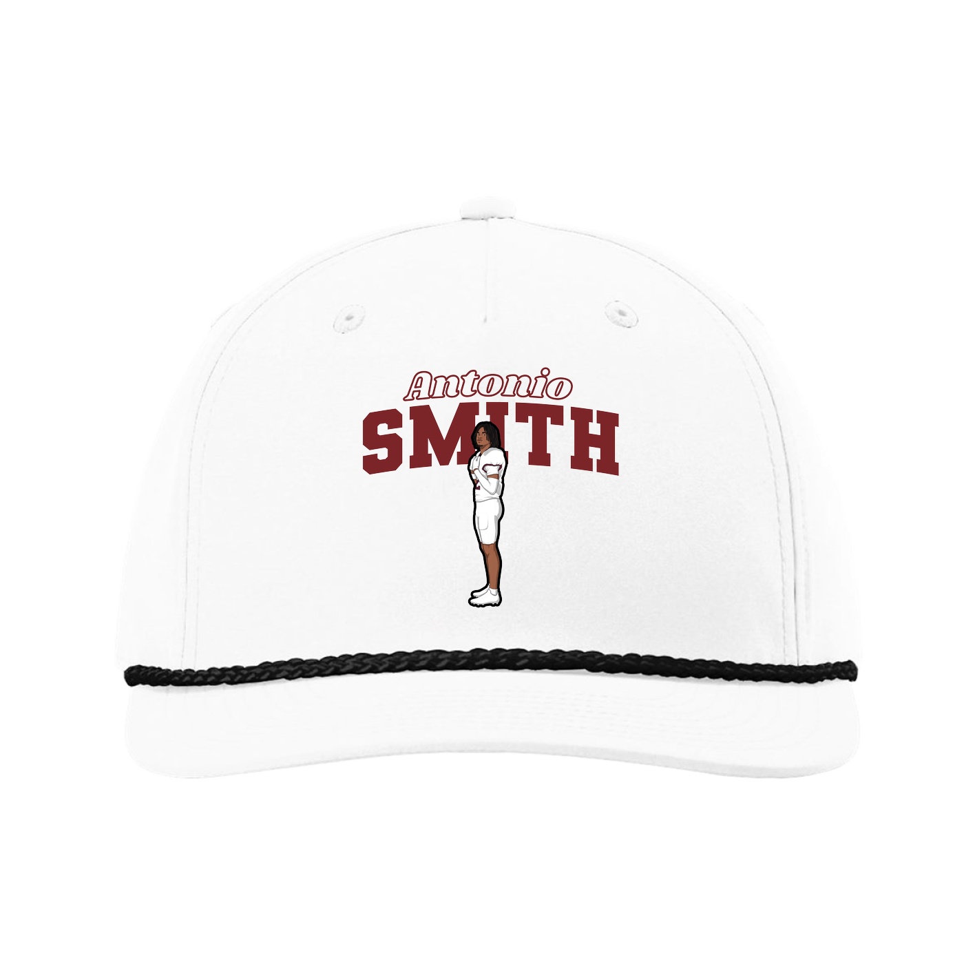 Five-Panel Classic Rope Cap — Name Arch in White
