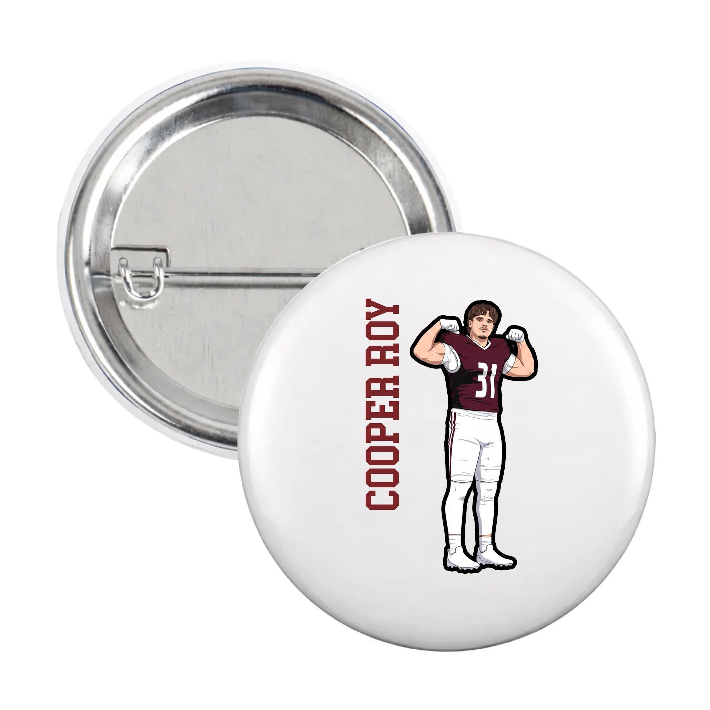 Game Day Button — Name Vertical in White