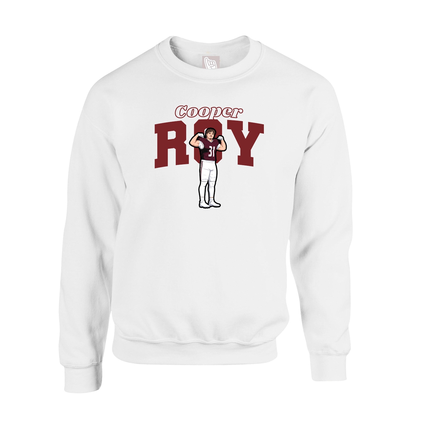 Fleece Crew — Name Arch in White