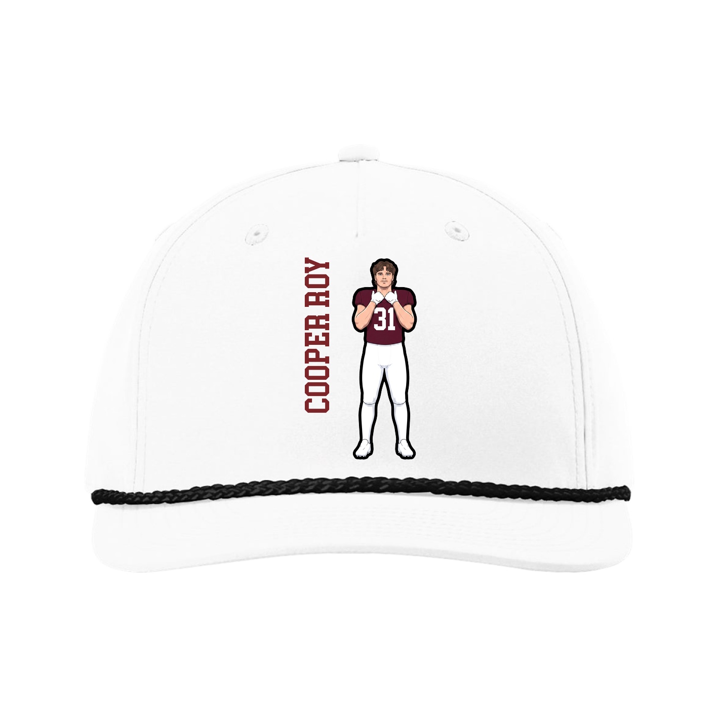 Five-Panel Classic Rope Cap — Name Vertical in White