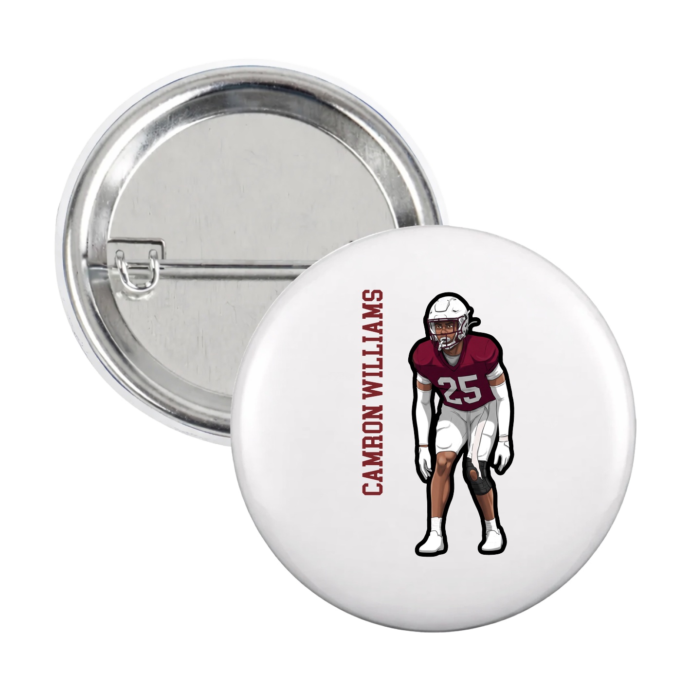 Game Day Button — Name Vertical in White