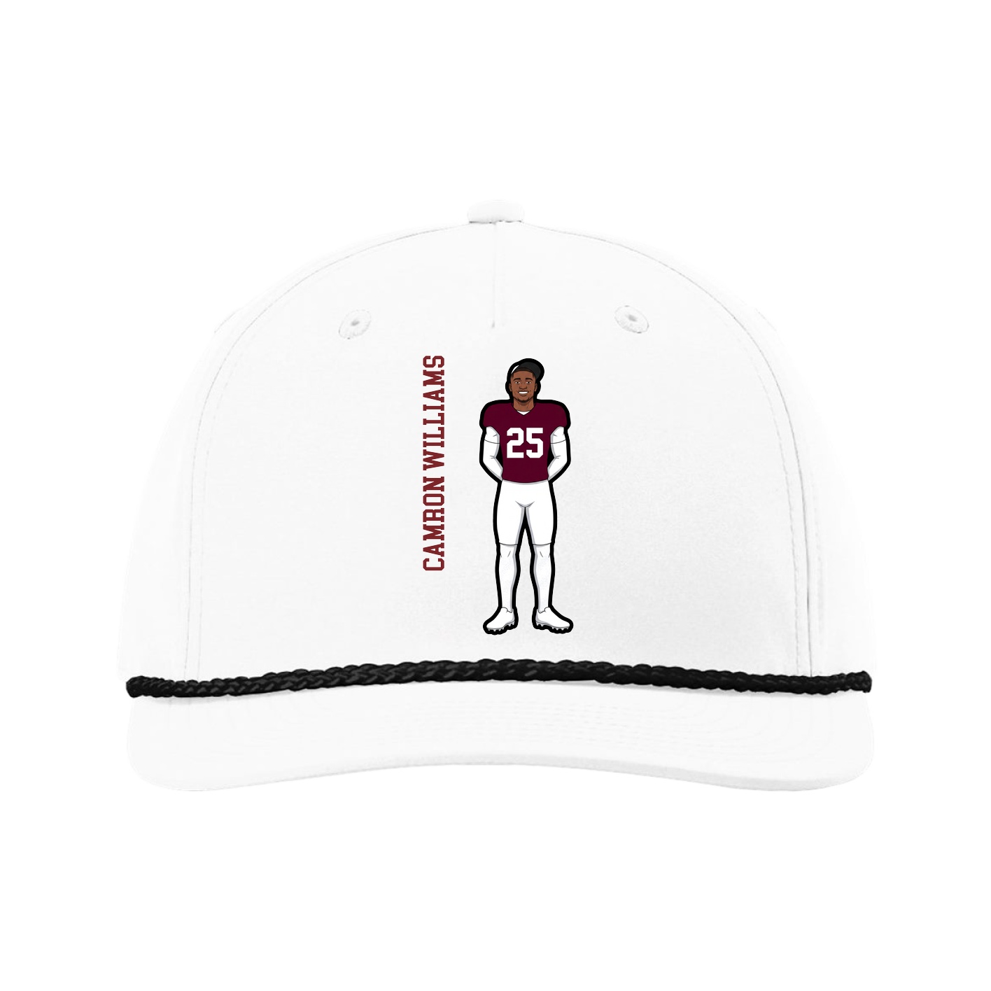 Five-Panel Classic Rope Cap — Name Vertical in White