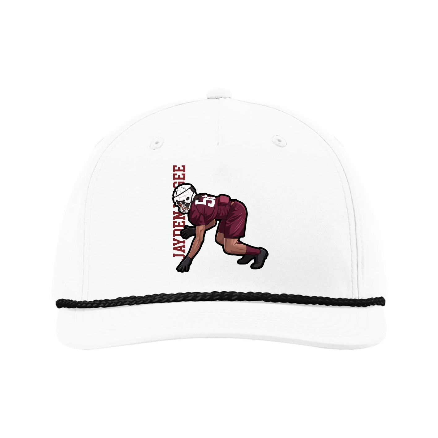 Five-Panel Classic Rope Cap — Name Vertical in White