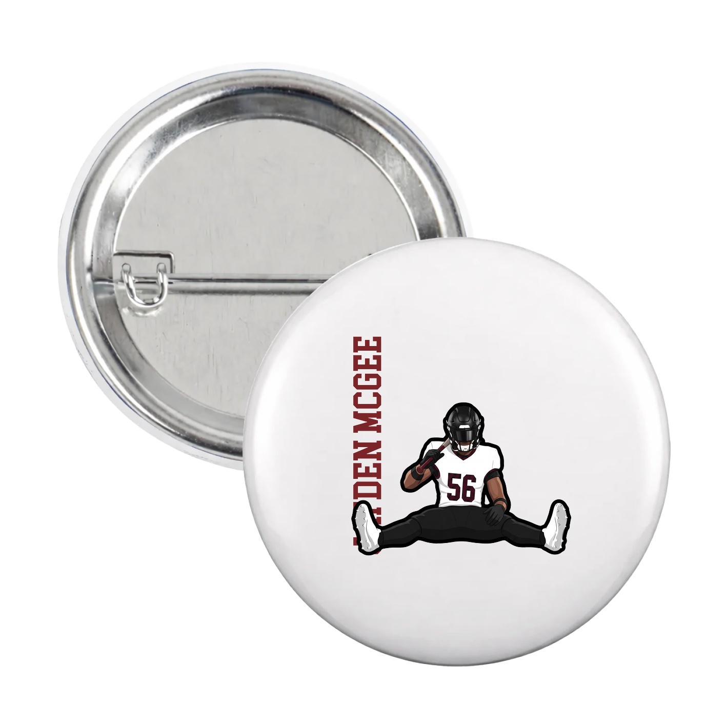 Game Day Button — Name Vertical in White