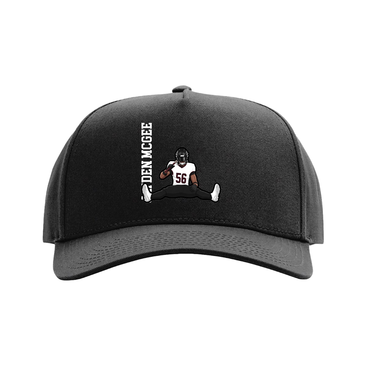 Full Fabric Five-Panel Champ Cap — Name Vertical in Black