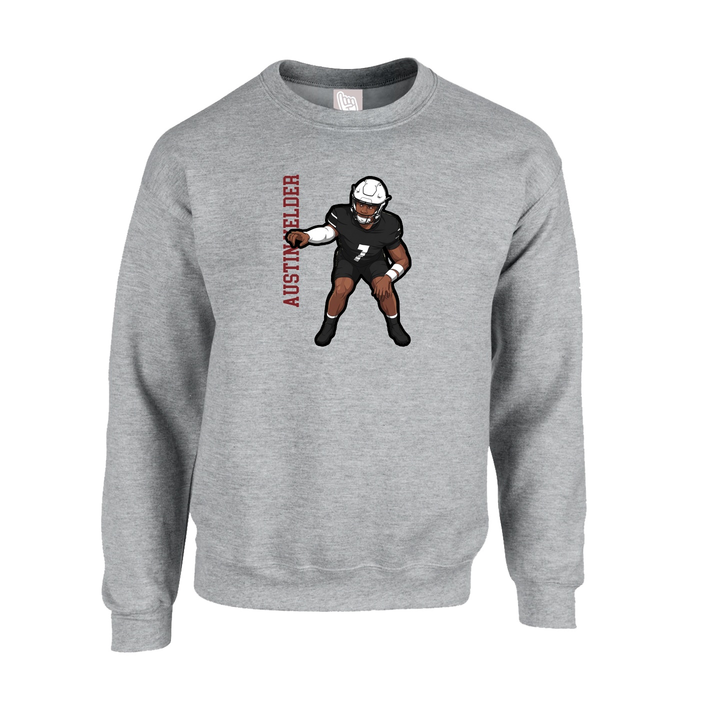 Fleece Crew — Name Vertical in Grey