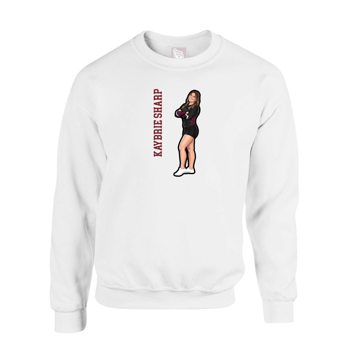 Fleece Crew — Name Vertical in White