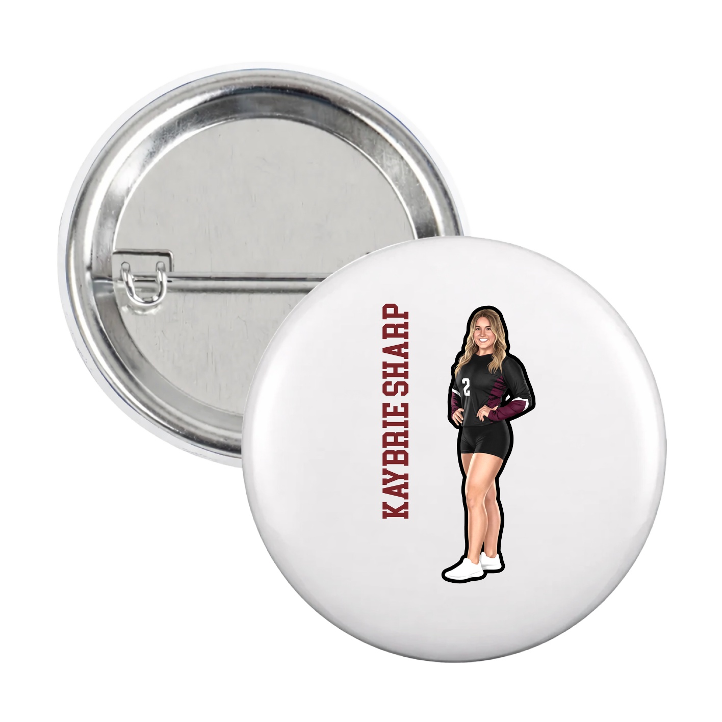 Game Day Button — Name Vertical in White
