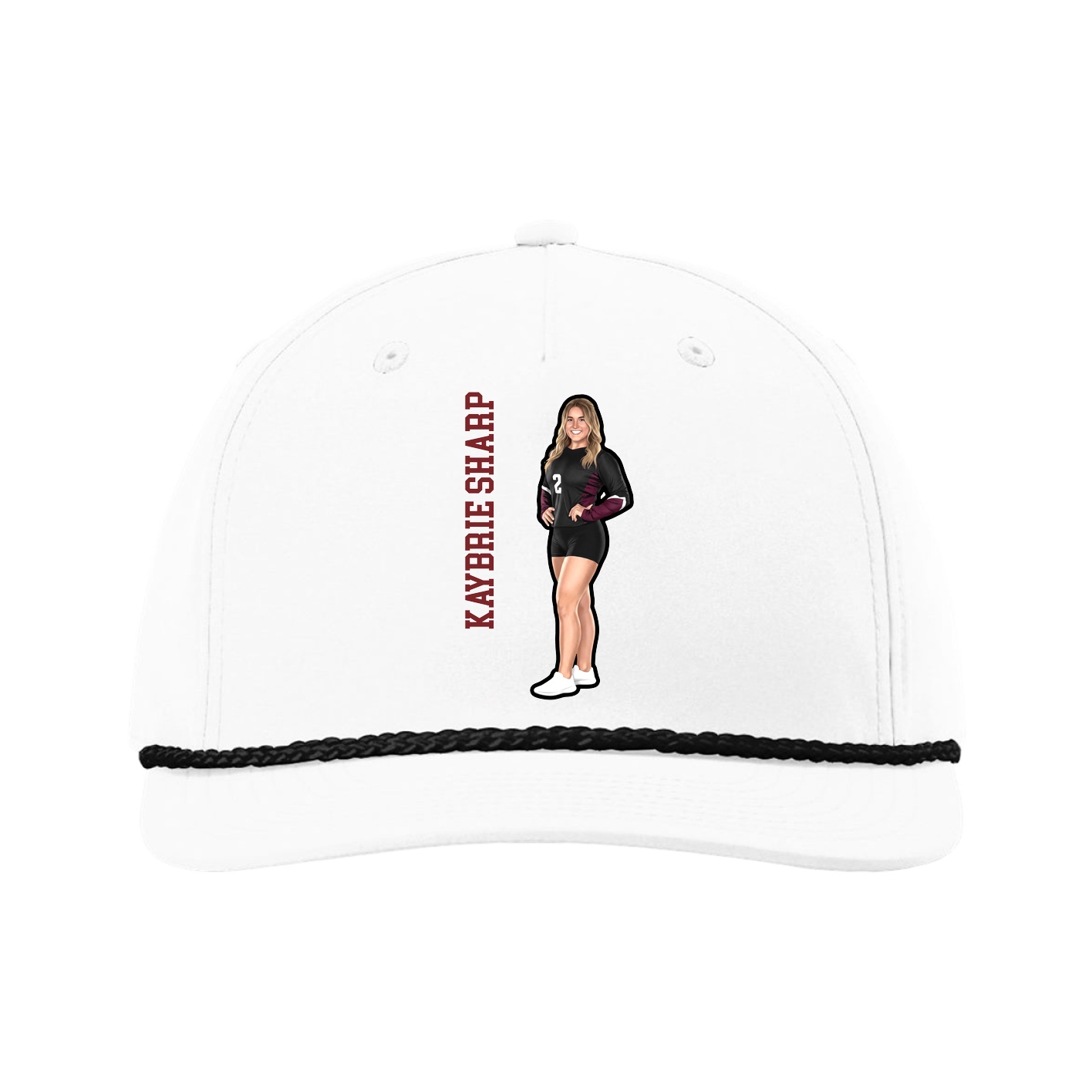 Five-Panel Classic Rope Cap — Name Vertical in White