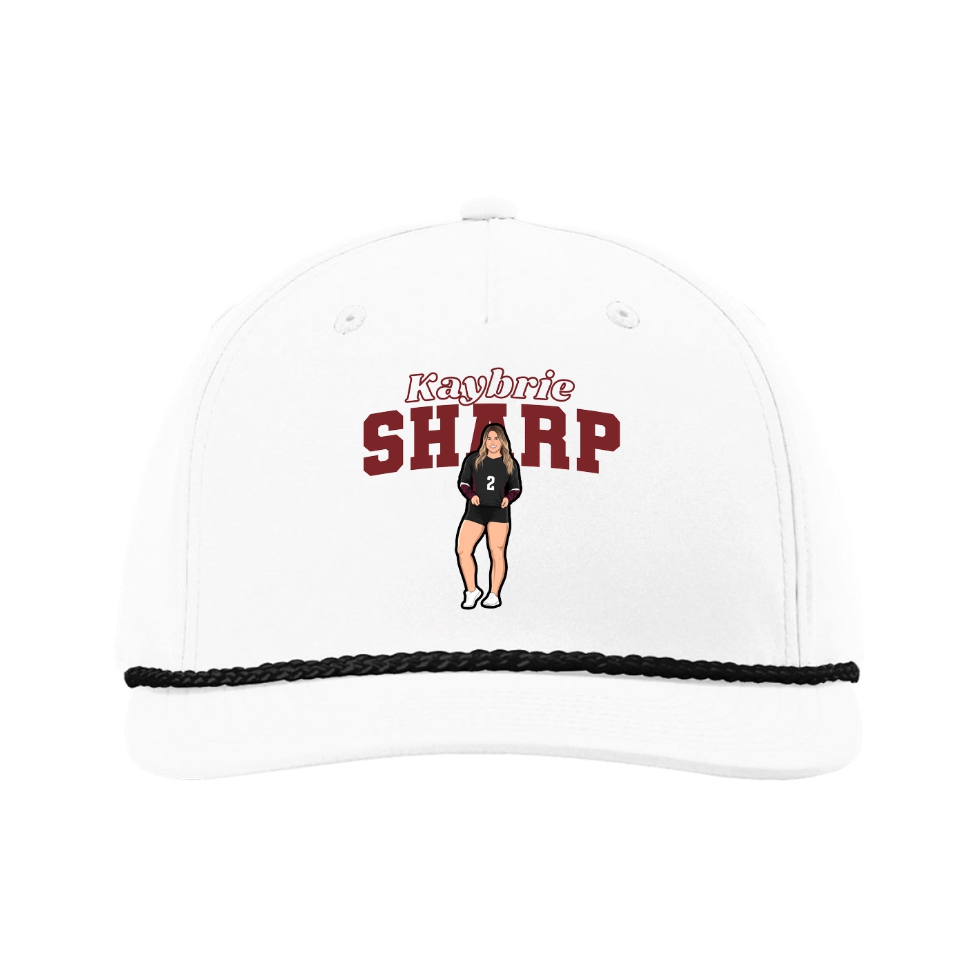 Five-Panel Classic Rope Cap — Name Arch in White