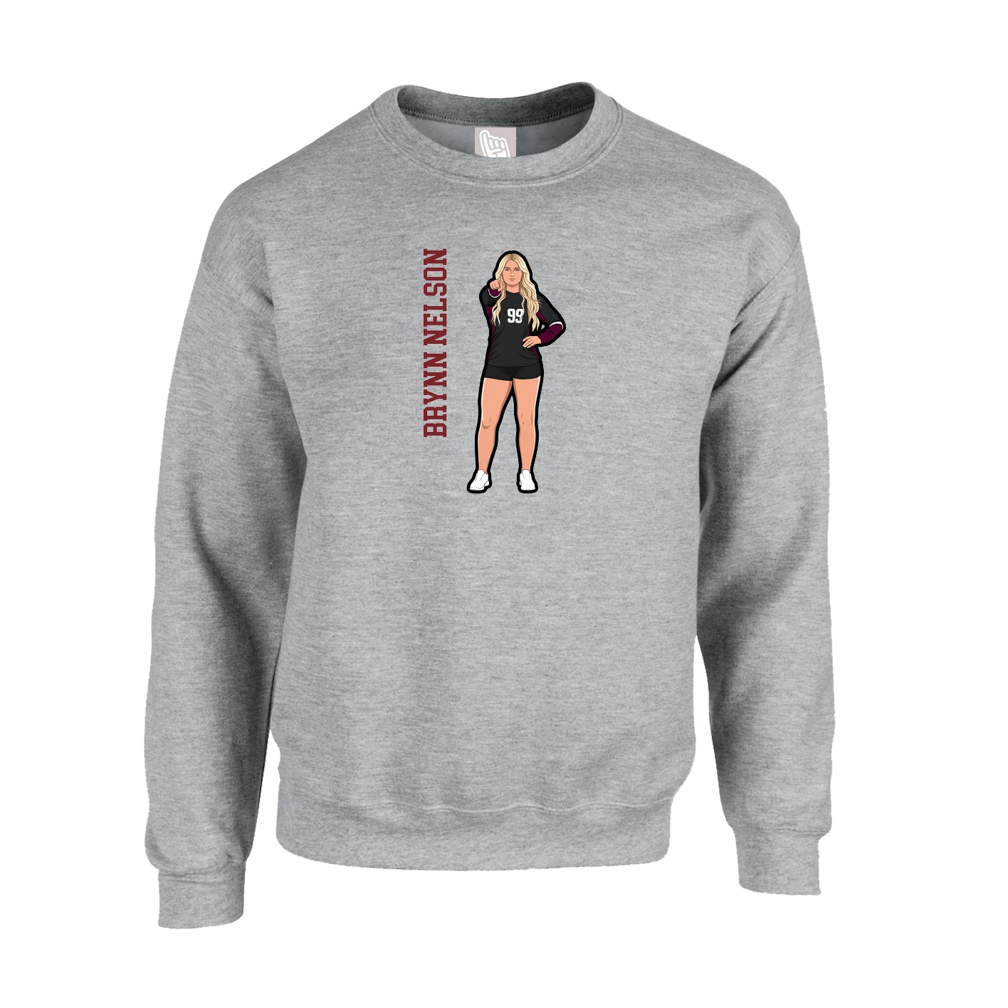 Fleece Crew — Name Vertical in Grey