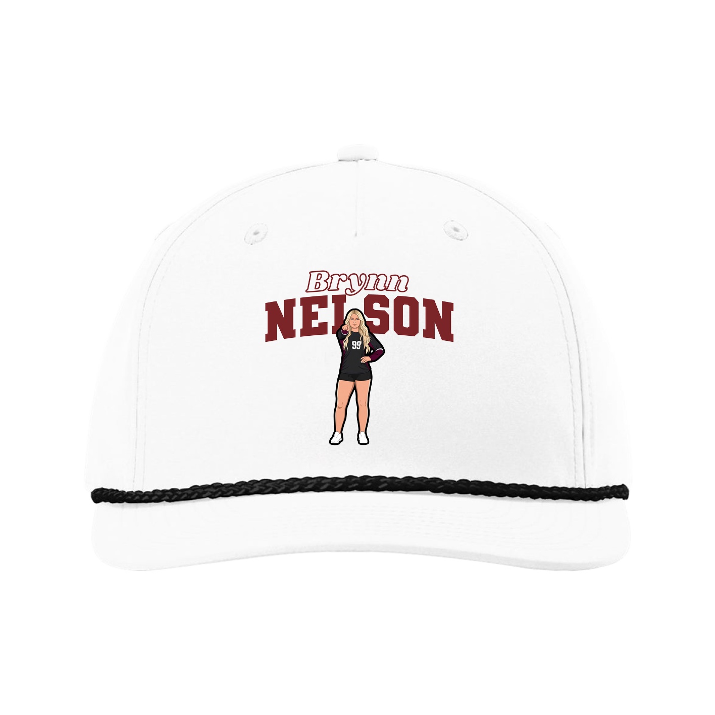 Five-Panel Classic Rope Cap — Name Arch in White
