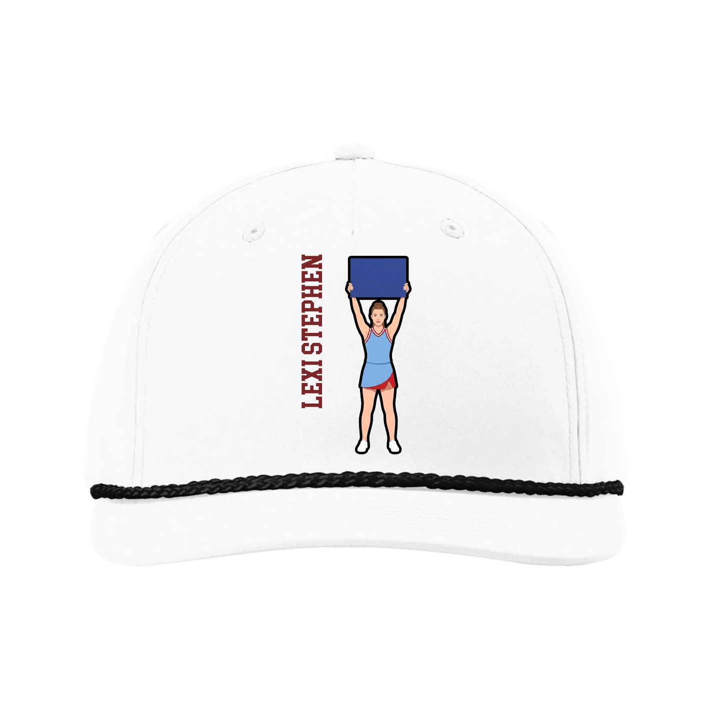 Five-Panel Classic Rope Cap — Name Vertical in White