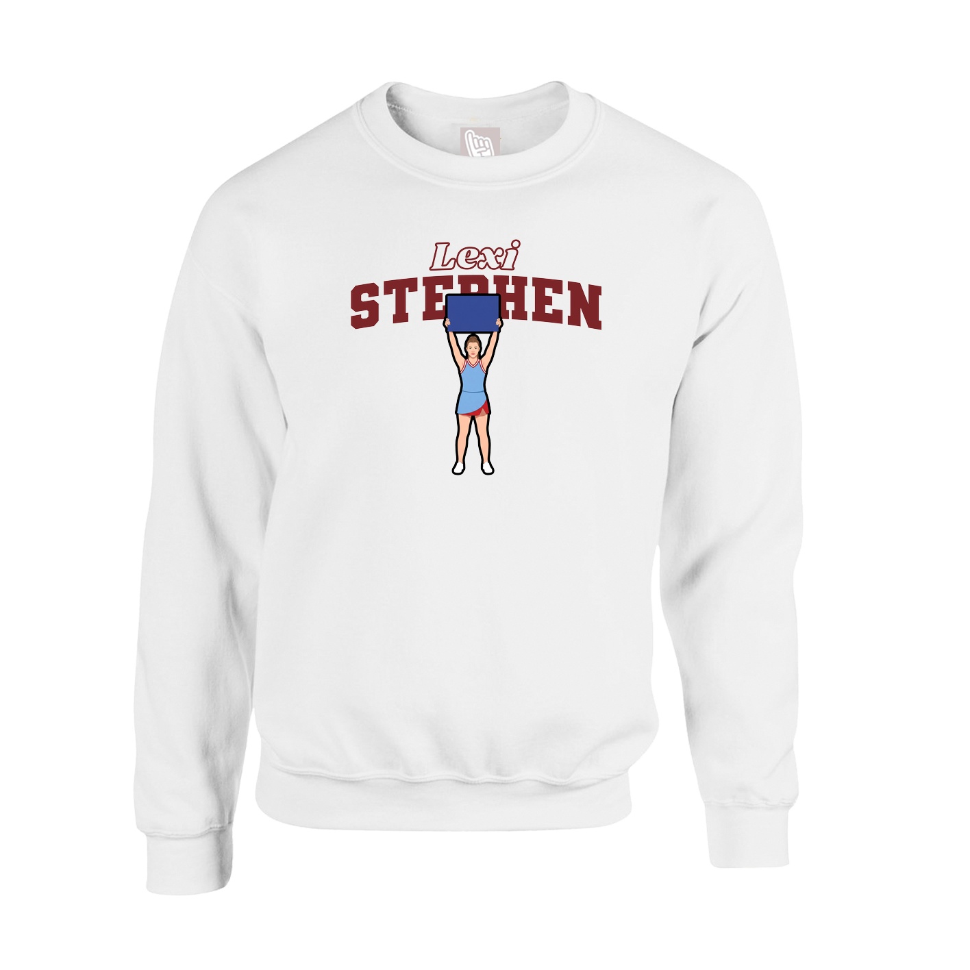 Fleece Crew — Name Arch in White