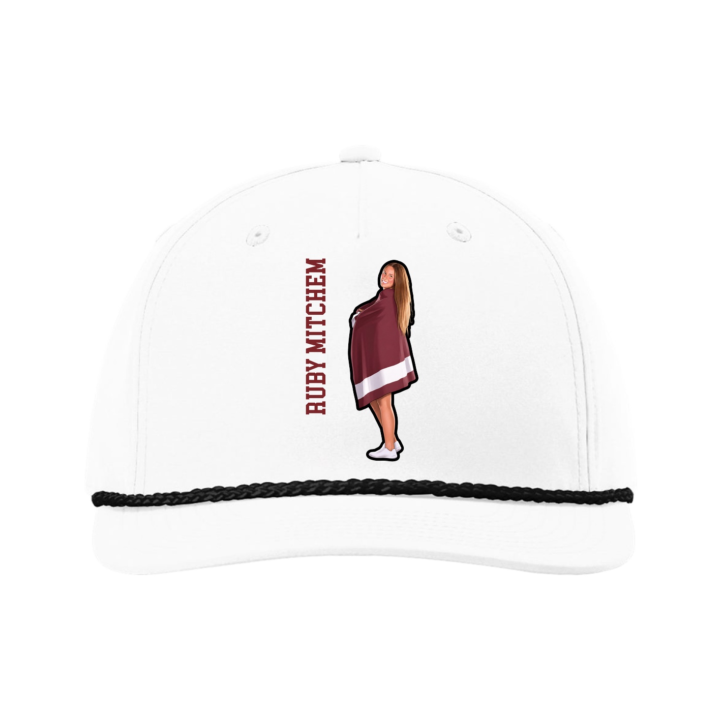 Five-Panel Classic Rope Cap — Name Vertical in White