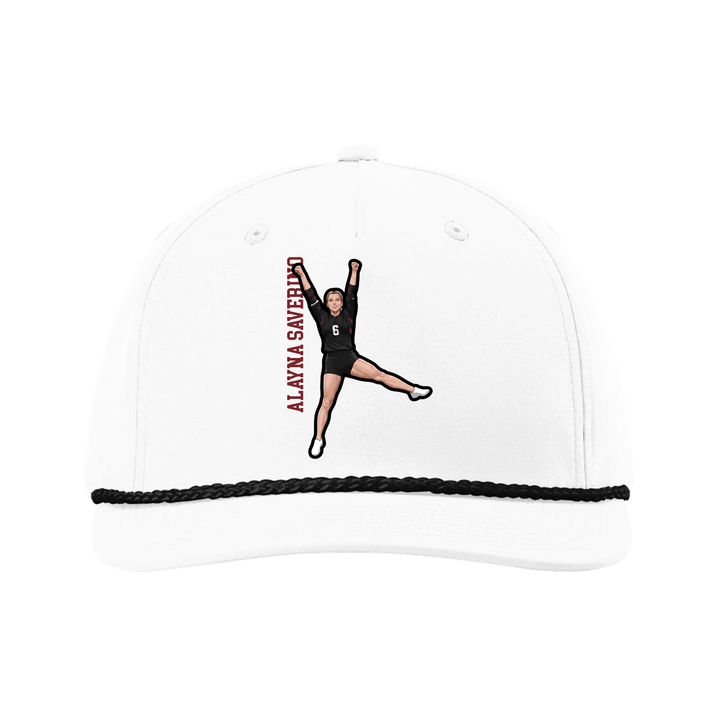 Five-Panel Classic Rope Cap — Name Vertical in White