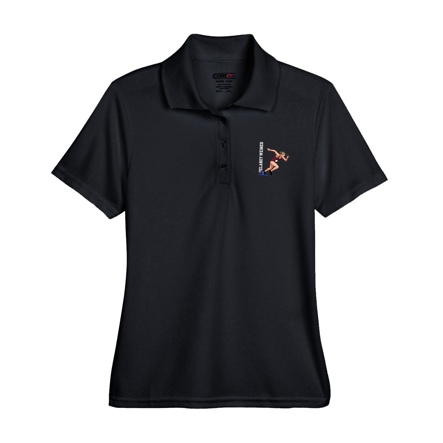 Womens Performance Polo — Name Vertical in Black