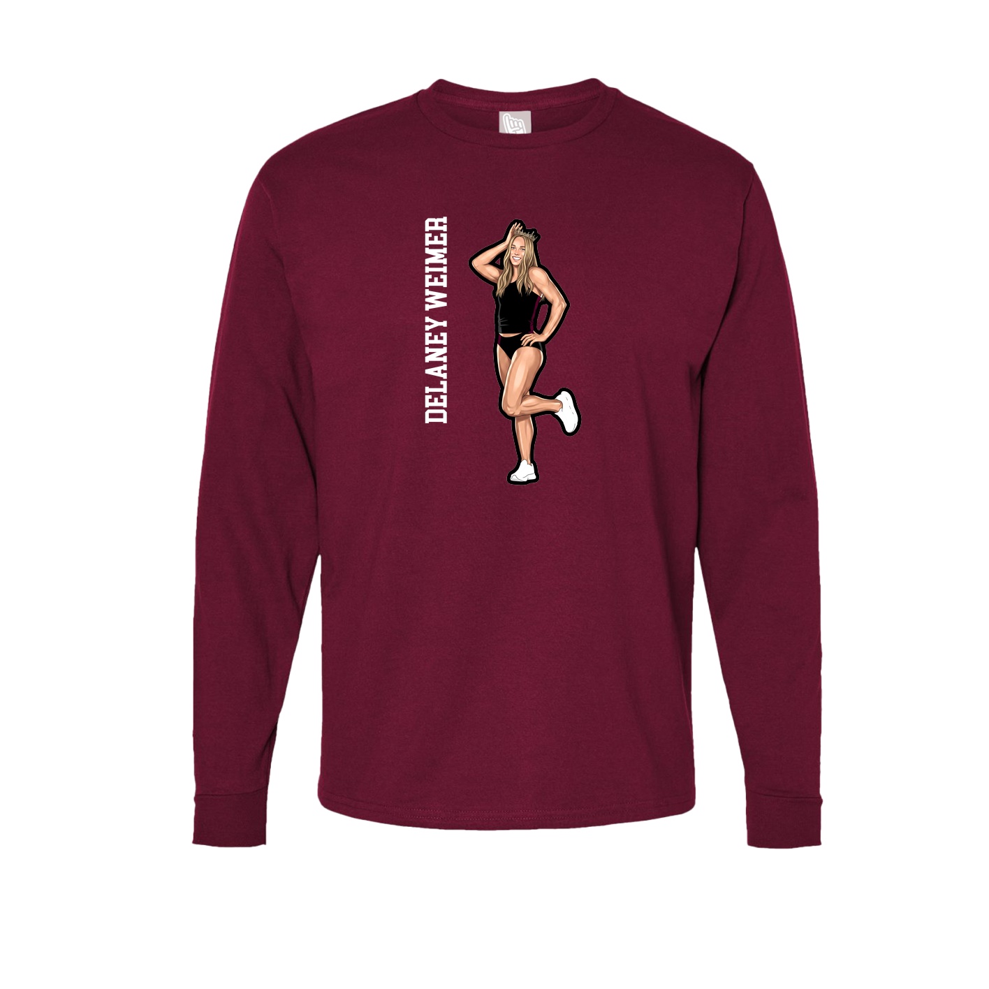 Long Sleeve Tee — Name Vertical in Cardinal