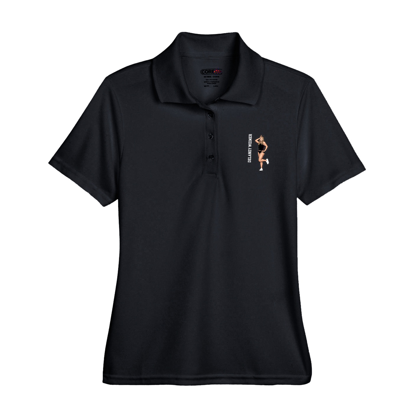 Womens Performance Polo — Name Vertical in Black