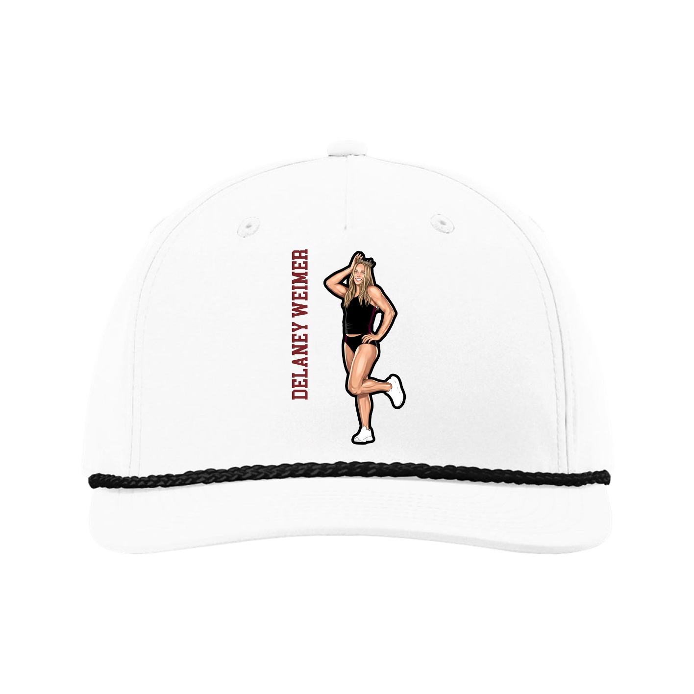 Five-Panel Classic Rope Cap — Name Vertical in White