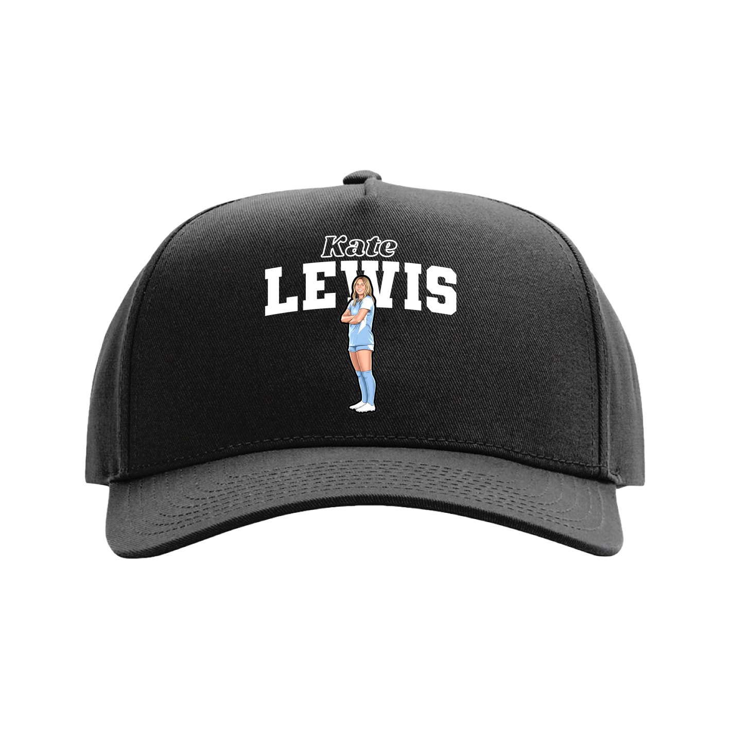 Full Fabric Five-Panel Champ Cap — Name Arch in Black