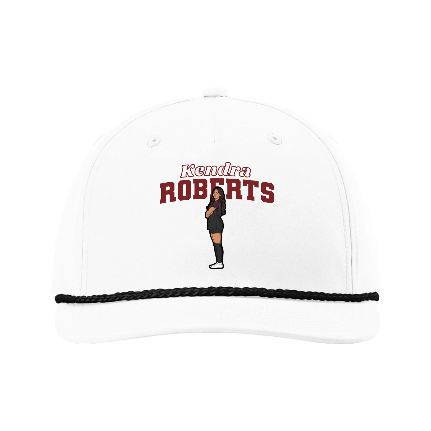 Five-Panel Classic Rope Cap — Name Arch in White