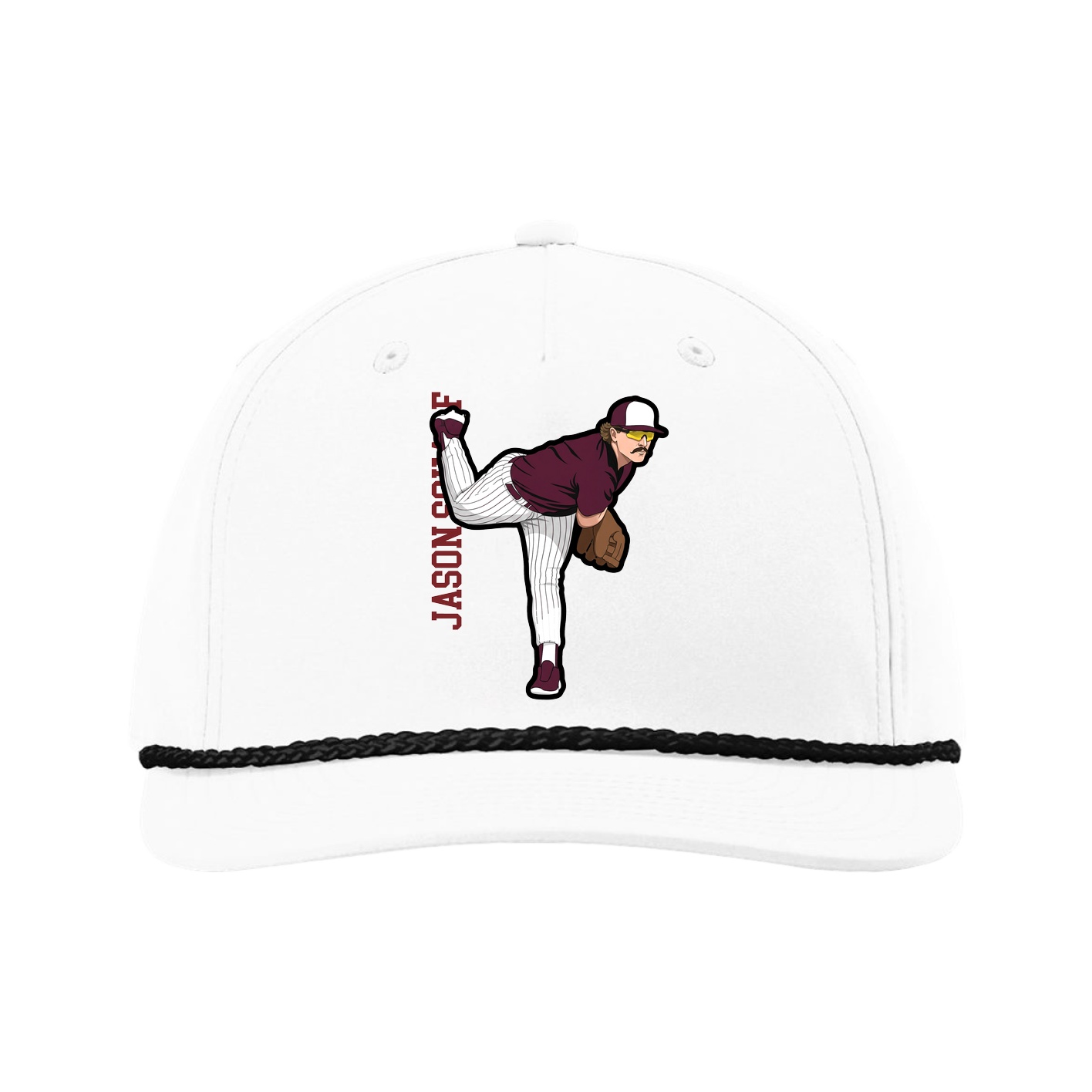 Five-Panel Classic Rope Cap — Name Vertical in White
